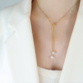 Gold Adjustable Faux Pearl Drop Lariat Necklace Slider Bracelet view 7