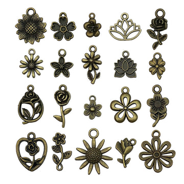 Antique Bronze Tone Mixed Flower and Leaf Charms