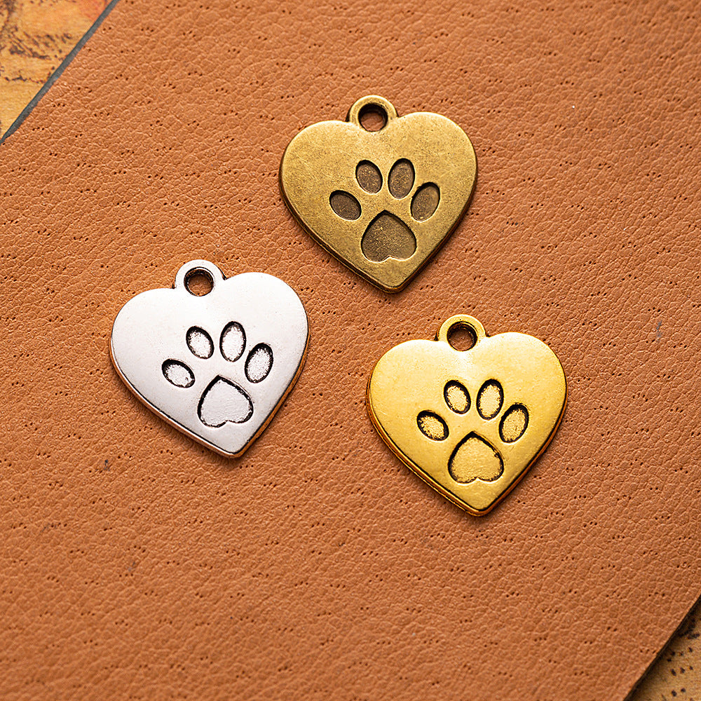 Alloy Heart Paw Print Charm Pendant