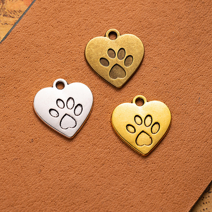 Alloy Heart Paw Print Charm Pendant