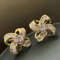 Clear Crystal Five Petal Flower Stud Earrings in Gold Tone view 2