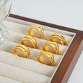 Polished Open Wavy Double Band Rings Gold And Steel view 3