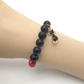 Black Round Bead Red Faceted Cat Charm Stretch Bracelet view 3