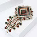 Geometric Beaded Fringe Brooch with Polished Metal and Decorative Accents view 2