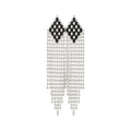 Black Marquise Crystal Long Fringe Stud Earrings in Two Tones view 5