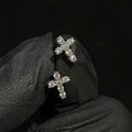 Clear Stone Cross Stud Earrings In Gold And Silver Tones view 2