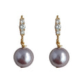Gold Tone Clear Stone Bar And Gray Pearl Drop Earrings For Women view 5