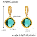 Gold Hoop Drop Earrings Cushion Czech Glass Pave Hoops view 6