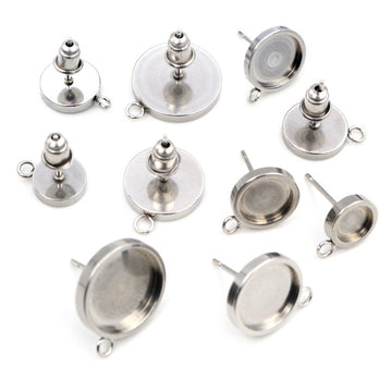 Stainless Steel Round Bezel Stud Earring Settings in Eight Styles