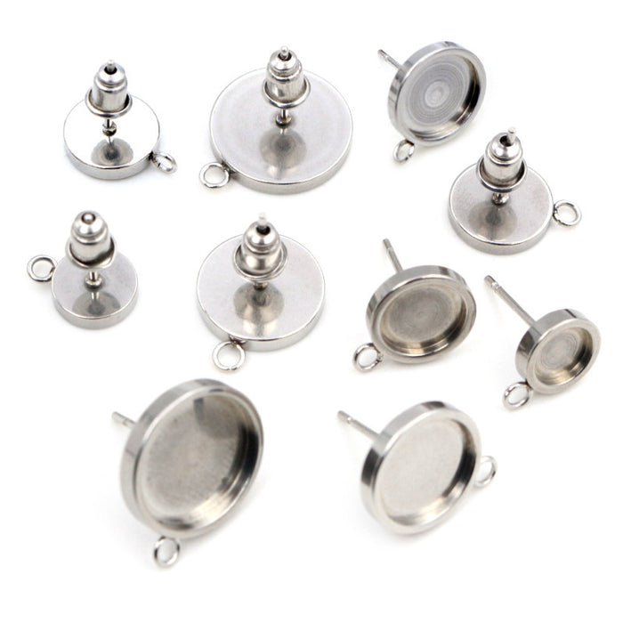 Stainless Steel Round Bezel Stud Earring Settings in Eight Styles