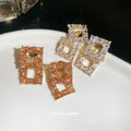 Crystal Open Rectangle Drop Earrings In Silver And Rose Gold view 2