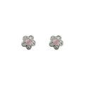 Silver Textured Flower Stud Earrings Pink Cats Eye Center view 5