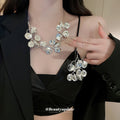 Textured Leaf Branch Necklace In Gold Tone Or Silver Tone view 1