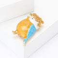 Yellow Bird Brooch with Blue Wing and Flower Crown view 2
