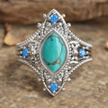 White Gold Marquise Turquoise Boho Ring Blue Accents view 1