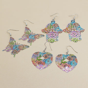 Rainbow Hamsa Heart and Butterfly Openwork Hook Earrings