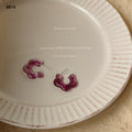Purple Marbled Resin C-Shape Open Hoop Stud Earrings view 6