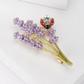 Purple Lavender Ladybug Crystal Brooch Green Stems view 2