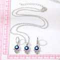 Silver Tone Crystal Hamsa Evil Eye Necklace and Huggie Earrings view 4