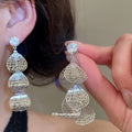 Filigree Fan Leaf Drop Stud Earrings in Gold and Silver Tones view 3