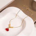 Gold Chain Red Rabbit Pendant Necklace with Bead Accents view 2