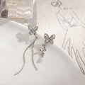 Mismatched Silver Butterfly Pearl Look Long Chain Stud Earrings view 1
