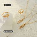 Rose Flower Pendant Necklace And Open Rose Leaf Rings view 2