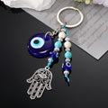 Silver Tone Hamsa Hand Blue Evil Eye Beaded Split Ring Keychain view 2
