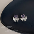 Pave Bow Light Purple Heart Crystal Stud Earrings Matching Pair view 4