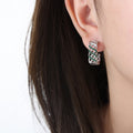 Gold Steel Lattice Mesh Hoop Earrings Clear Green Stones view 8