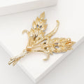 Wheat Sheaf Metal Brooch with Double Spray of Crystal-set Wheat Leaves Tied at the Stems view 4