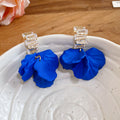 Bright Fabric Flower Earrings With Crystal Centers view 7