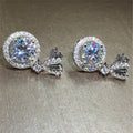Heart Post Round Halo Drop Earrings Gold and White Gold Tone view 3