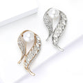Pearl and Crystal Curved Leaf Brooch in Two Metal Tones view 4