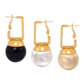 Gold Square Frame Ball Drop Earrings White Cream Black view 5