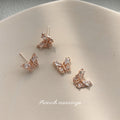 Rose Gold Mini Butterfly Stud Earrings Clear Crystals view 1