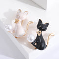 Cat and Pearl Brooch with Polished Metal and Decorative Accents view 3
