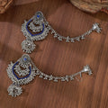 Red Blue and White Long Ear Chain Chandelier Earrings view 3