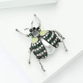Silver Tone Beetle Brooch with Green Crystal Wing Details view 4