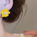 Yellow Enamel-Look Flower Stud Earrings with Crystal Centers view 3