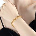 Gold Tone Curb Bracelet With Ball Bead Dangles Lobster Clasp view 4