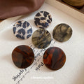 Leopard And Marbled Round Resin Disc Stud Earrings view 2