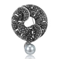 Black Crystal Scroll Ring Brooch With Hanging Gray Pearl view 1