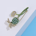 Green Enamel Lotus Seedpod Brooch Pearl Dragonfly Pin view 3