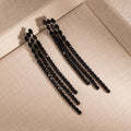 Black Flower Faceted Bead Extra Long Tassel Earrings view 3