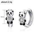 Silver Panda Huggie Hoop Earrings Black Enamel Clear CZ view 5