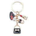 Black Handbag Lipstick Heel and Pearl Charm Keychain view 5