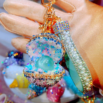 Jeweled Treasure Shell Keychains in Starry Glitter Pearl and Bubble Styles