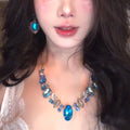 Blue Faceted Statement Necklace With Silver Tone Settings view 2