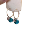 Silver Hoop Earrings with Blue Glass Drops Decorative Jewelry view 5